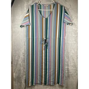 Brickyard Buffalo Womens Large Striped Dress Drawstring Waist Short Sleeve